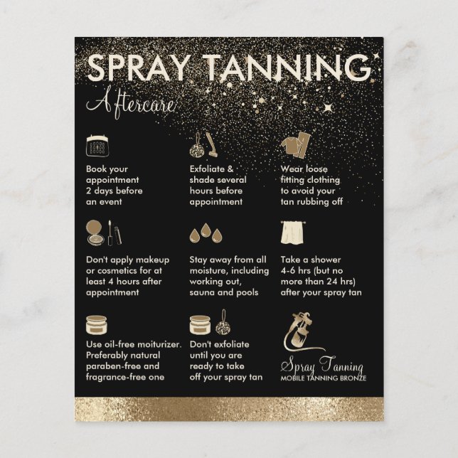 Spray Tanning Bronze Body Paint Aftercare Flyer (Hinten)