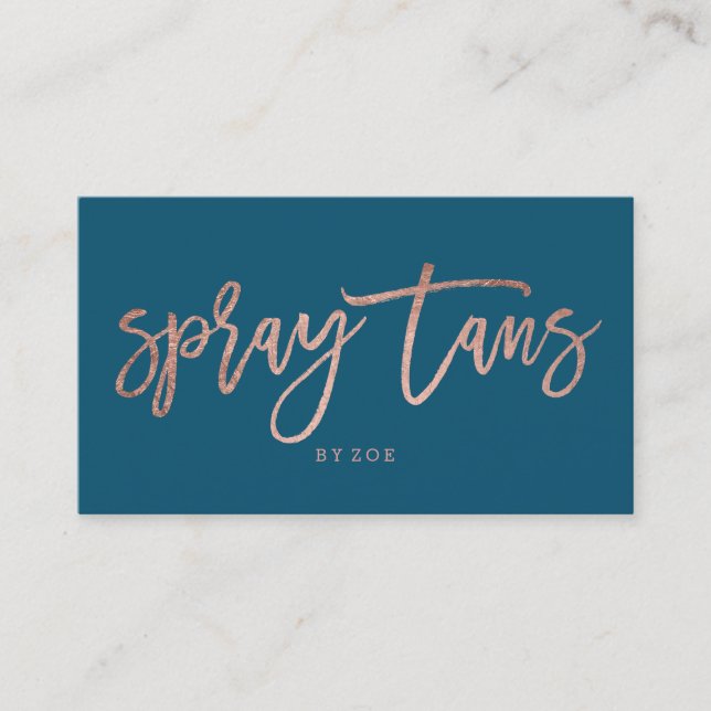 Spray-Tans-Logo elegante Rose Gold Typografie blau Visitenkarte (Vorderseite)