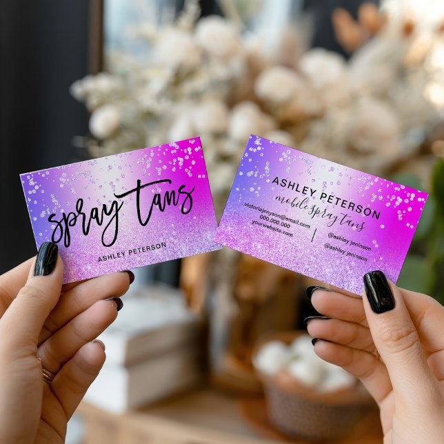Spray tans Pink purple glitter metallic confetti Visitenkarte (Spray tans Pink purple glitter metallic confetti Business Card)