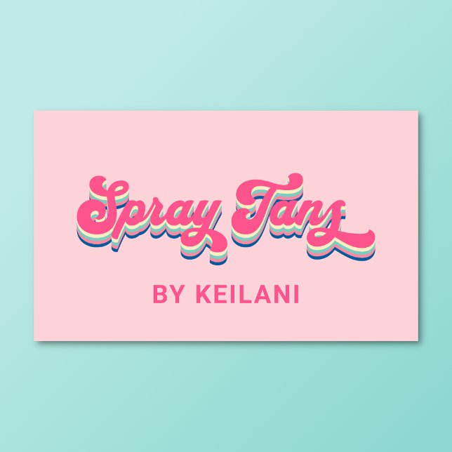 Spray Tans Tanning Specialist Groovy Retro Visitenkarte (Groovy retro spray tans business card on a turquoise background.)
