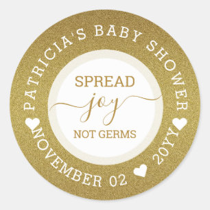 Spread Joy Hand Sanitizer Gold Glitzer Babydusche Runder Aufkleber