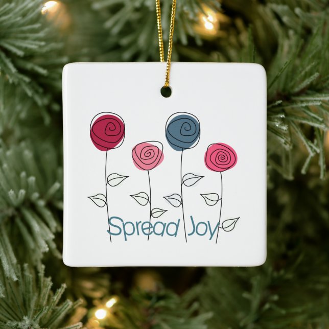 Spread Joy Pink Blue Blumen Keramikornament (Baum)