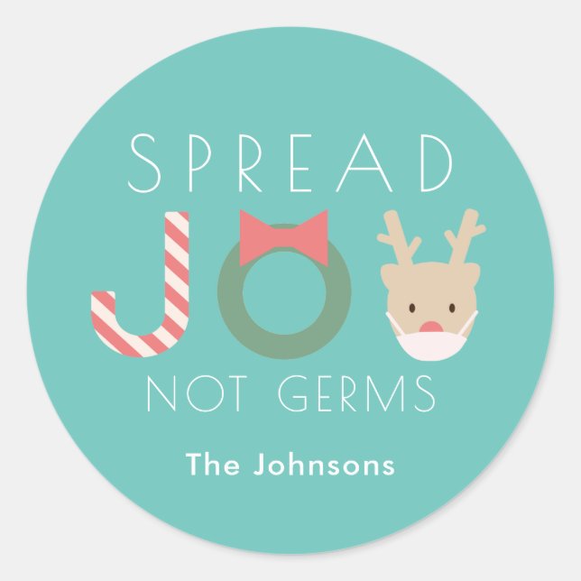 Spread JOY Reindeer Mask Truquoise Blue Runder Aufkleber (Vorderseite)