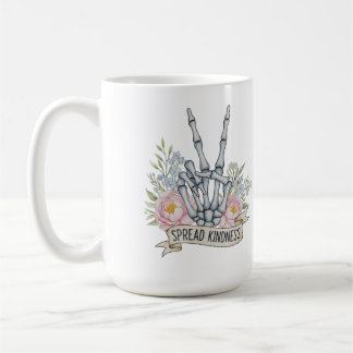 "Spread Kindness" Skeleton Peace Sign – Watercolor Kaffeetasse