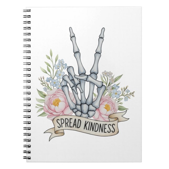 "Spread Kindness" Skeleton Peace Sign – Watercolor Notizblock (Vorderseite)