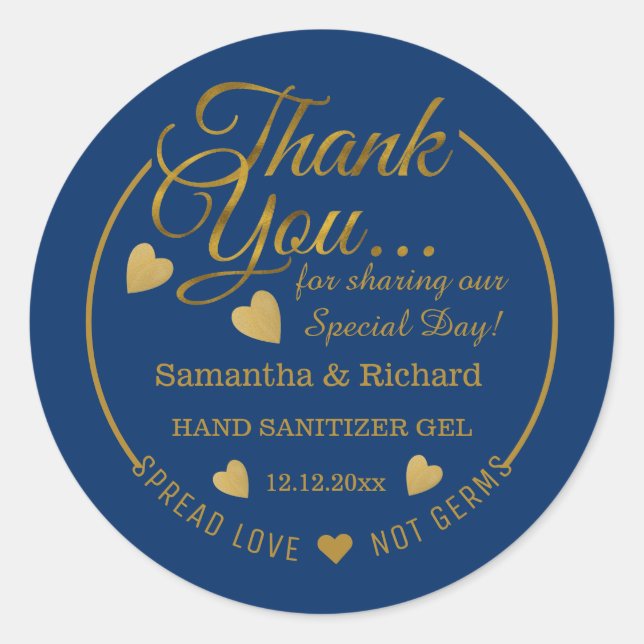 Spread Liebe Hand Sanitizer Blue Gold Vielen Dank  Runder Aufkleber (Vorderseite)