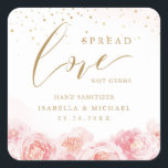 Spread-Liebe Hand Sanitizer Blumenkohle Gastgesche Quadratischer Aufkleber<br><div class="desc">Moderne Aquarellblüten Liebe nicht Keime Design mit schicke Kalligraphie und trendige Imitate Gold Glitzer,  elegant und stilvoll,  großartige Gastgeschenke Hochzeiten für formale Blumenhochzeit,  Frühjahrsgarten Hochzeit und Sommerstrand Hochzeit. Alle passenden Teile in der Sammlung anzeigen</div>