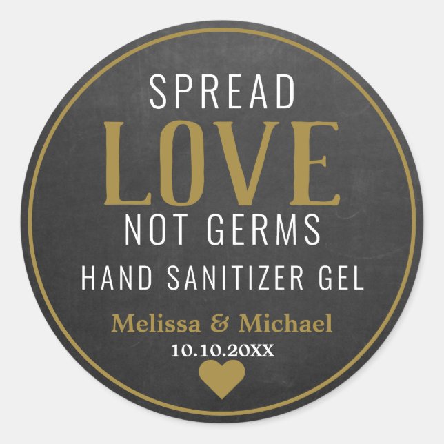 Spread Liebe Hand Sanitizer Hochzeitsgoldkhalkboar Runder Aufkleber (Vorderseite)