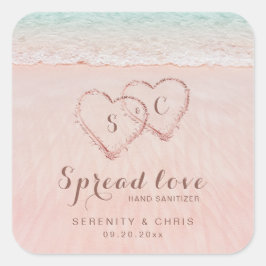 Spread Liebe Herz in den Sand Strand Hochzeit Gefa Quadratischer Aufkleber
