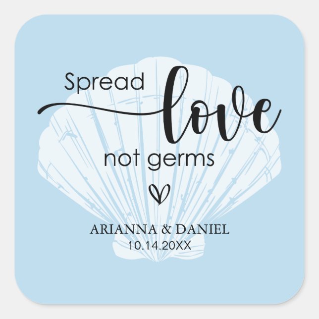 Spread-Liebe nicht Germs Wedding Hand Sanitizer Quadratischer Aufkleber (Vorderseite)