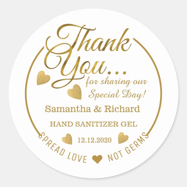 Spread Love Hand Sanitizer Gold Vielen Dank Runder Aufkleber (Vorderseite)