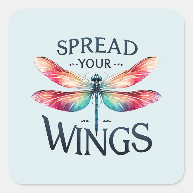 Spread Your Wings - Artistic Dragonfly Quadratischer Aufkleber (Vorderseite)