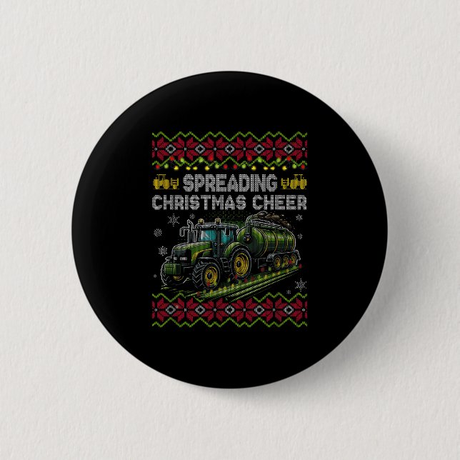 Spreading Christmas Cheer Farming Tractor Ugly Swe Button (Vorderseite)