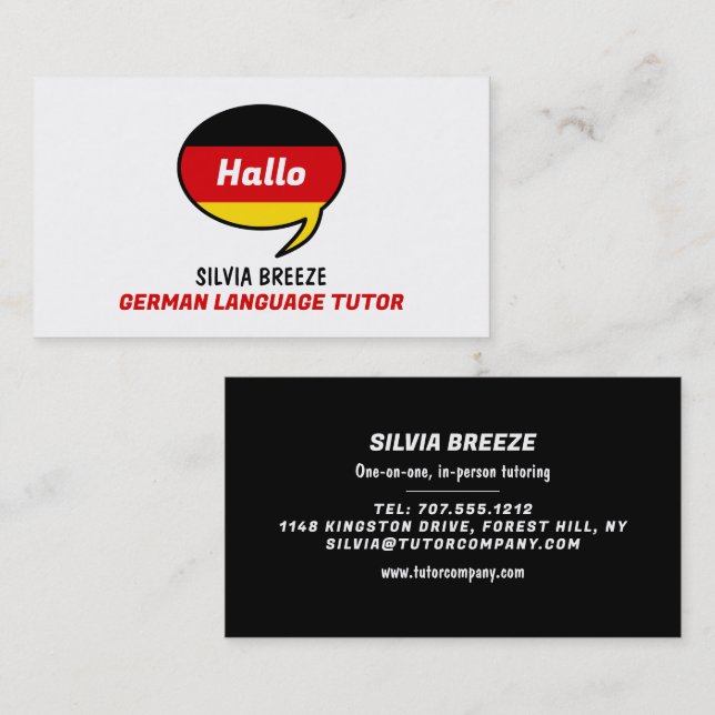 Sprechballon, Deutscher Sprachlehrer, Lehrer Visitenkarte (Vorne/Hinten)