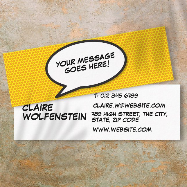 Sprechblase Nachrichtenspass Retro Comic Book Mini Visitenkarte (Speech Bubble Message Fun Retro Comic Book Mini Business Card)