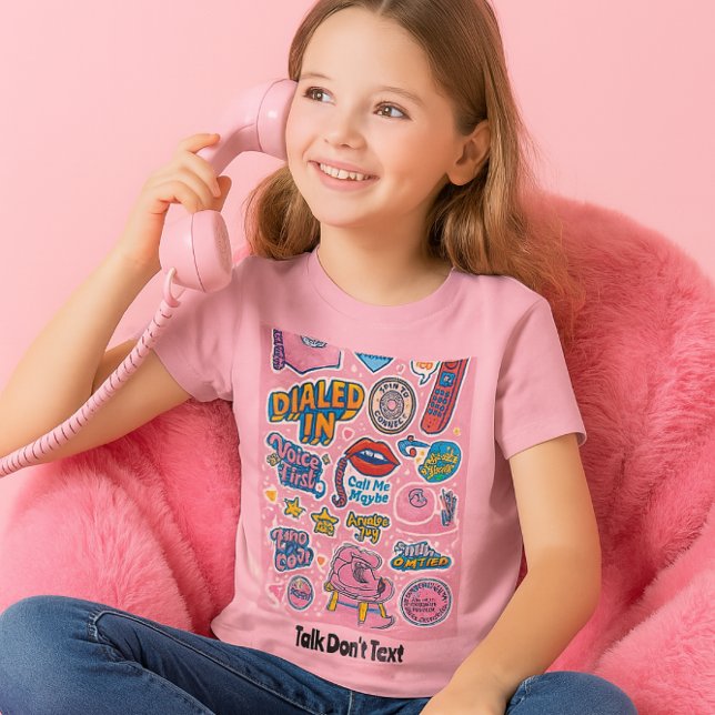Sprechen Nicht Text Retro Rotary Telefon Rosa Rosa T-Shirt (Retro dial up phone tee for girls "talk don't text" )