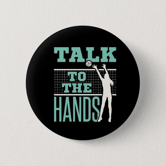 Sprechen Sie mit dem Hands Volleyball Player Block Button (Vorderseite)
