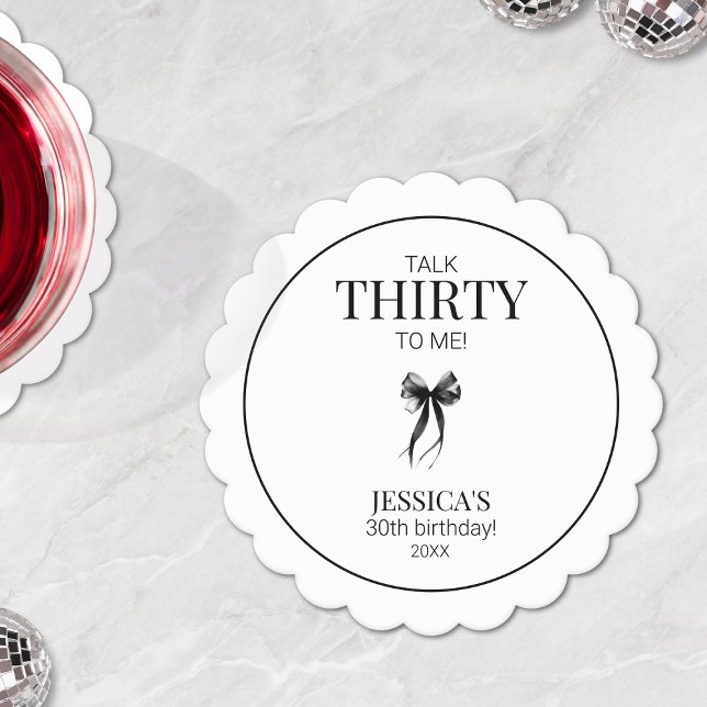 Sprechen Sie mit mir Elegant Bow Simple 30. Geburt Untersetzer (Talk Thirty to Me Elegant Bow Simple 30th Birthday Paper Coaster)