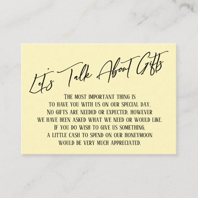 Sprechen wir über Geschenke, die Butter gelb schre Begleitkarte (Vorderseite)