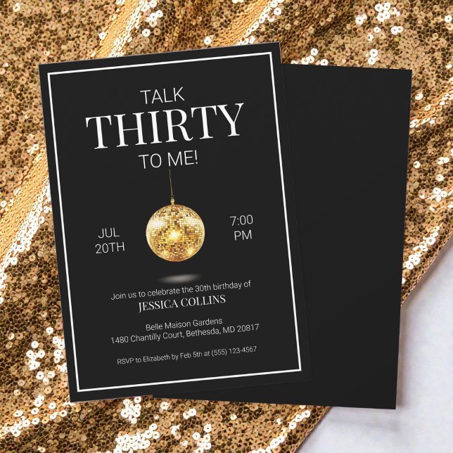 Sprich Dreißig mit mir Schwarz und Gold 30. Geburt Einladung (Talk Thirty to Me Black and Gold 30th Birthday Invitation)
