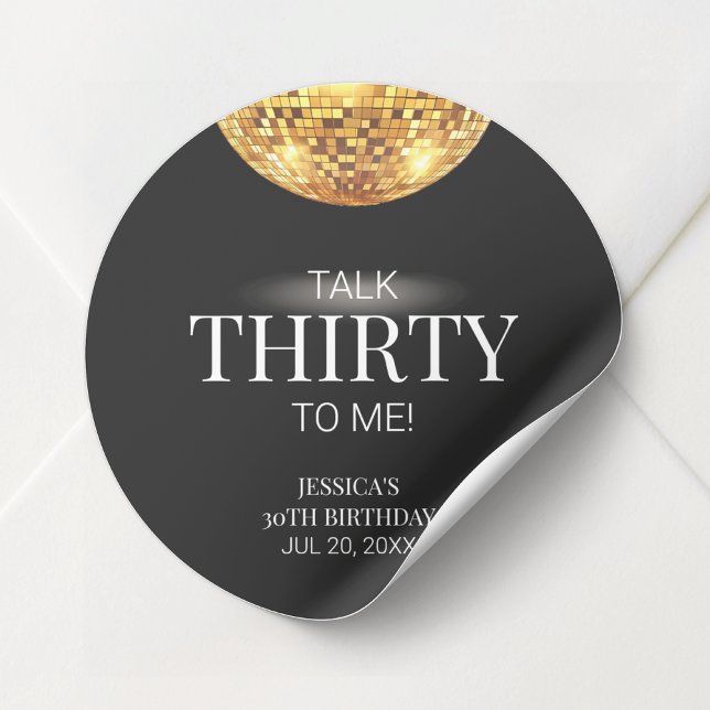 Sprich Dreißig mit mir Schwarz und Gold 30. Geburt Runder Aufkleber (Talk Thirty to Me Black and Gold 30th Birthday Classic Round Sticker)