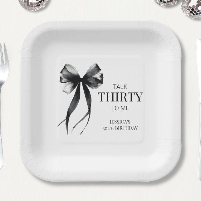 Sprich Dreißig mit mir Schwarzer Schick 30. Geburt Pappteller (Talk Thirty to Me Black Chic 30th Birthday Party Paper Plates)