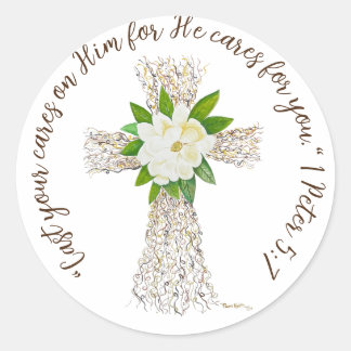 Sprich Jesus Cross mit Magnolia Runder Aufkleber