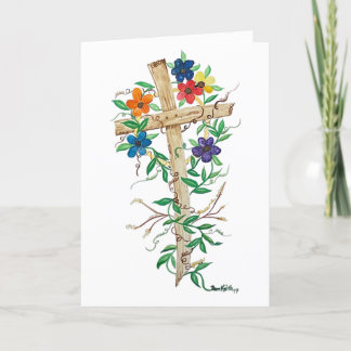 Sprich Jesus Flower Cross Grußkarte Dankeskarte