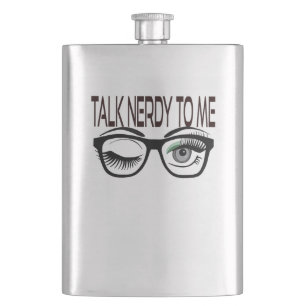 Sprich Nerdy mit mir Geek Glasses Winking Eye Gree Flachmann