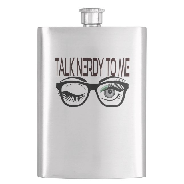 Sprich Nerdy mit mir Geek Glasses Winking Eye Gree Flachmann (Vorderseite)