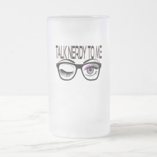 Sprich Nerdy mit mir Geek Glasses Winking Eye Pink Mattglas Bierglas