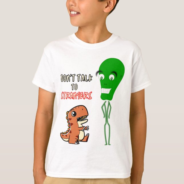 Sprich nicht mit Fremden, Alien mit Niedlichem Din T-Shirt (Vorderseite)