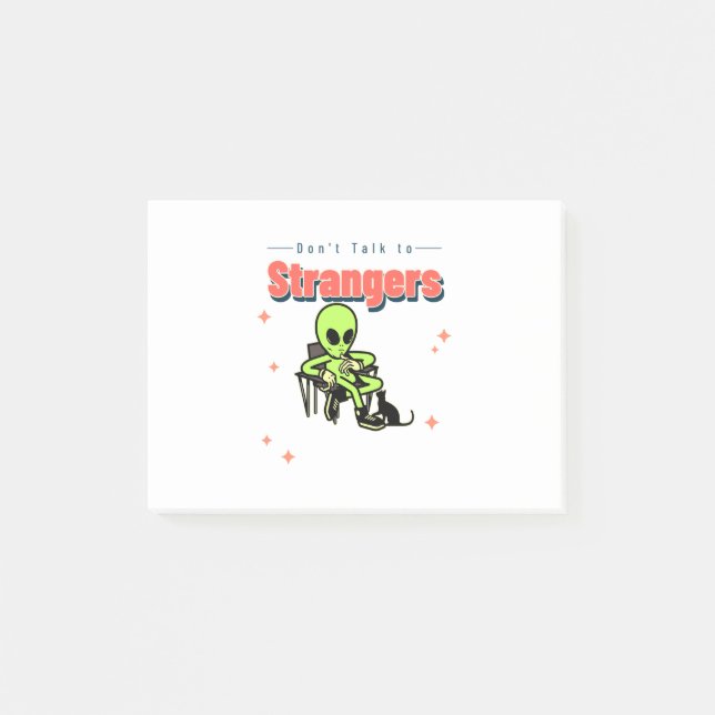 Sprich nicht mit Strangers-Spaß-Retro-Alien-Funny Post-it Klebezettel (Vorderseite)