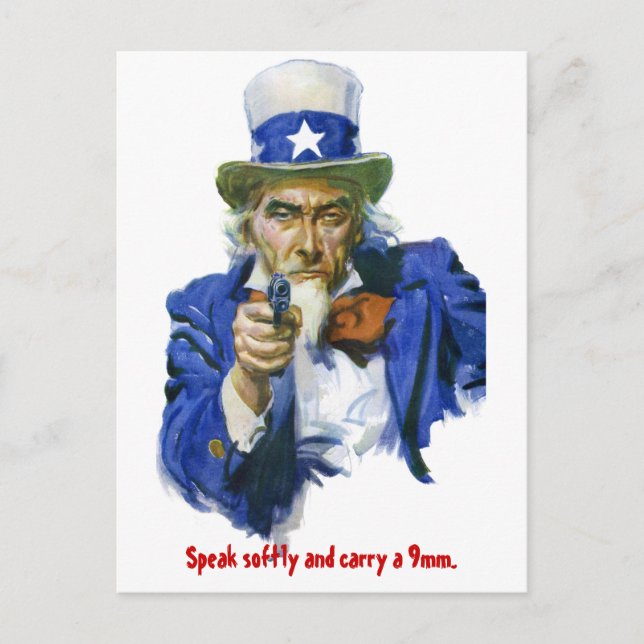 Sprich Softly & Carry ein 9 mm Uncle Sam mit Gun Postkarte (Vorderseite)