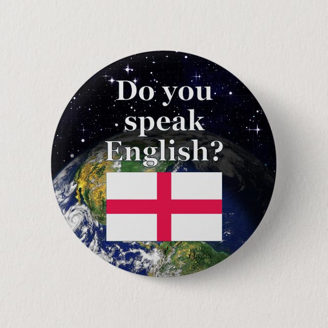 Sprichst du Englisch? Auf Englisch. Flag & Erde Button (Vorderseite)