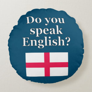 "Sprichst du Englisch?" auf Englisch. Flag Rundes Kissen