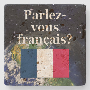 Sprichst du Französisch? Auf Französisch. Flag & E Steinuntersetzer