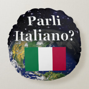 Sprichst du Italienisch? Auf Italienisch. Flag & E Rundes Kissen