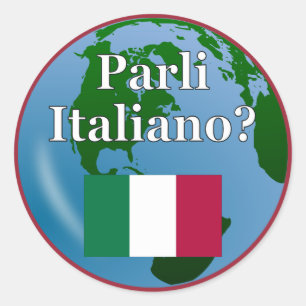 Sprichst du Italienisch? Auf Italienisch. Flagge & Runder Aufkleber