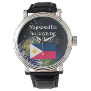 Sprichst du Tagalog? In Tagalog. Flag & Erde Armbanduhr