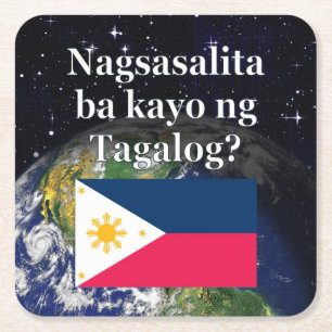 Sprichst du Tagalog? In Tagalog. Flag & Erde Rechteckiger Pappuntersetzer