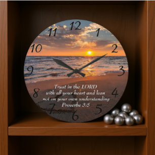 Sprichwort 3:5 Christliches Meer mit Sonnenunterga Große Wanduhr