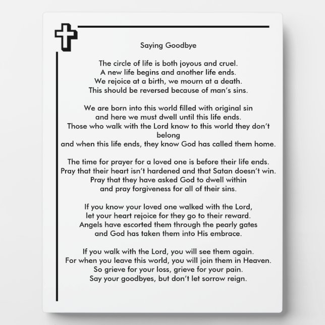 Sprichwort Goodbye 8x10 Tabletop Foto Plaque Fotoplatte (Vorderseite)