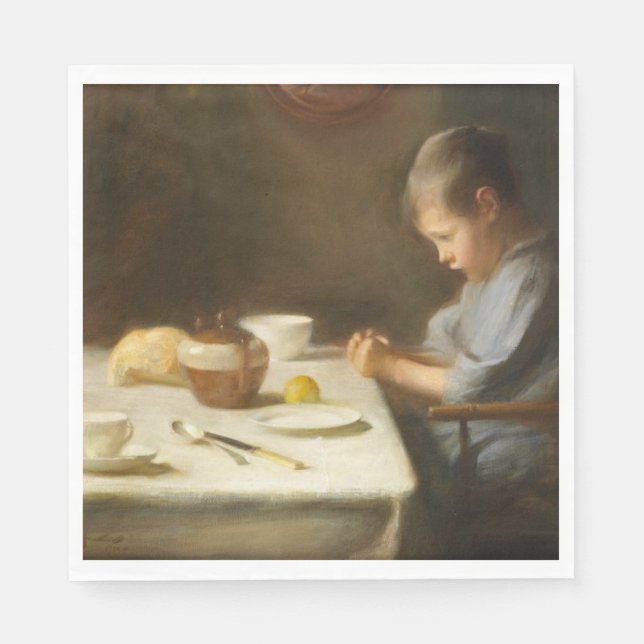 Sprichwort Grace (Junge, der am Tisch betet) Serviette (Vorderseite)