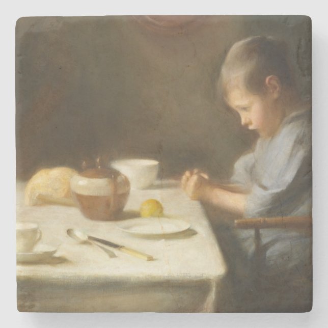 Sprichwort Grace (Junge, der am Tisch betet) Steinuntersetzer (Vorderseite)