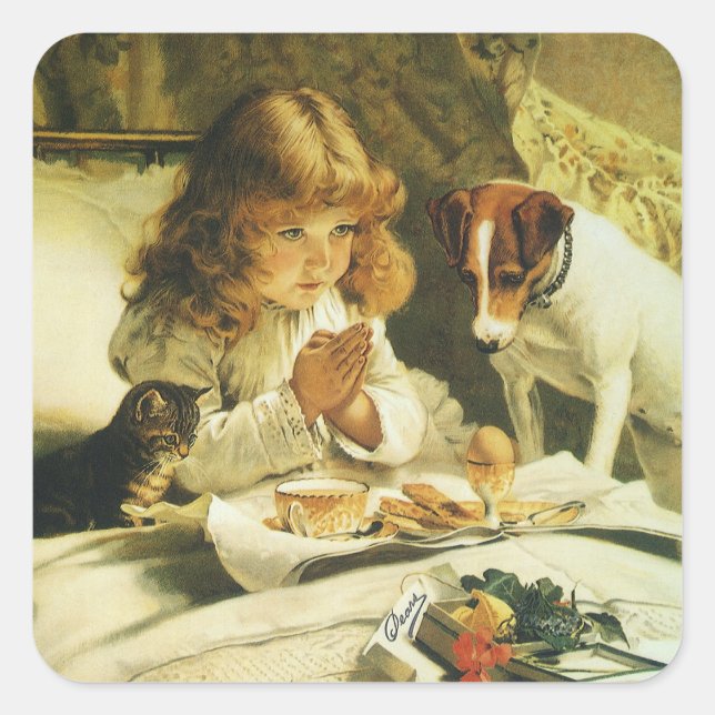 Sprichwort Unsere Gebete, Suspense Charles Burton  Quadratischer Aufkleber (Vorderseite)