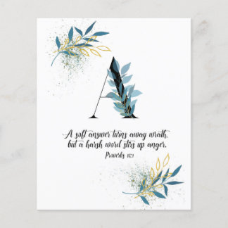 Sprichwörter 15:1, Letter A, Aquarellschrift-Karte
