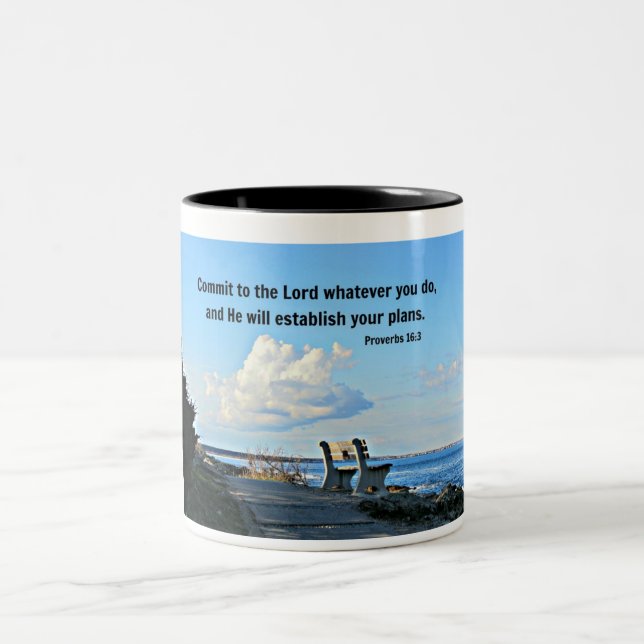 Sprichwörter 16:3 Verpflichtet dem Herrn, was imme Zweifarbige Tasse (Mittel)