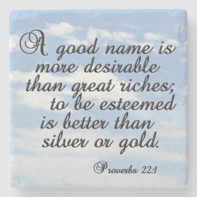 Sprichwörter 22:1, Inspiration, Bibelverse, Steinuntersetzer (Vorderseite)