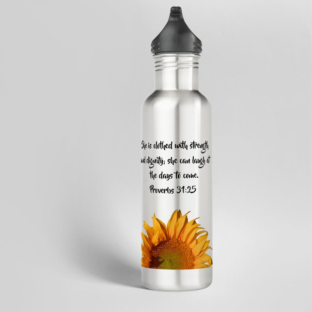 Sprichwörter 31:25 Bibel Verse Custom Sunflower Edelstahlflasche (Von Creator hochgeladen)